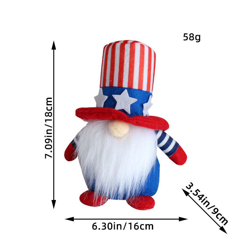 Ornamento de muñeca de tela sin rostro de cinco estrellas rayas de rayas de rayas por el día de la independencia